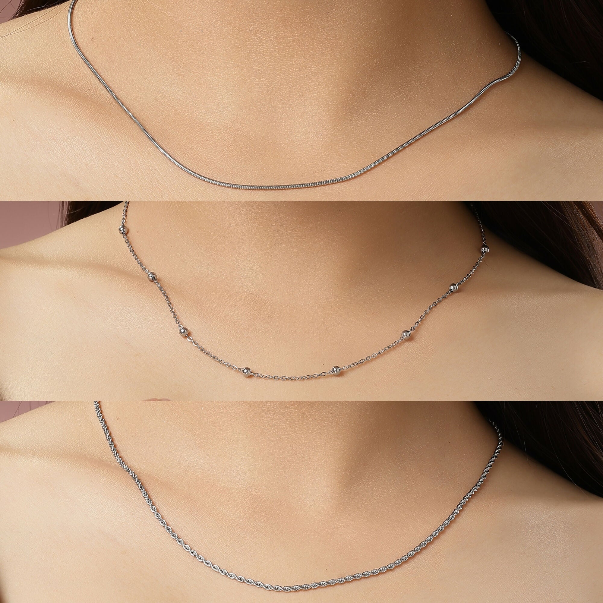 NVR Women's Set of 3 Silver-Toned German Silver Oxidised Chain