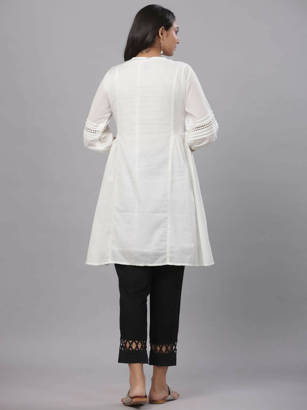 Juniper Women's White Cotton Silk Solid A-Line Kurta - Distacart