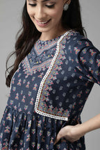 Juniper Women Indigo Cambric Printed A-Line Tunic - Distacart