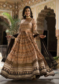 Partywear Designer Cream Dola Silk Anarkali Suit With Dupatta - Ananta