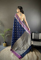Joban Fashion Royal Blue Woven Zari Motifs Lichi Silk Banarasi Silk Saree - Distacart