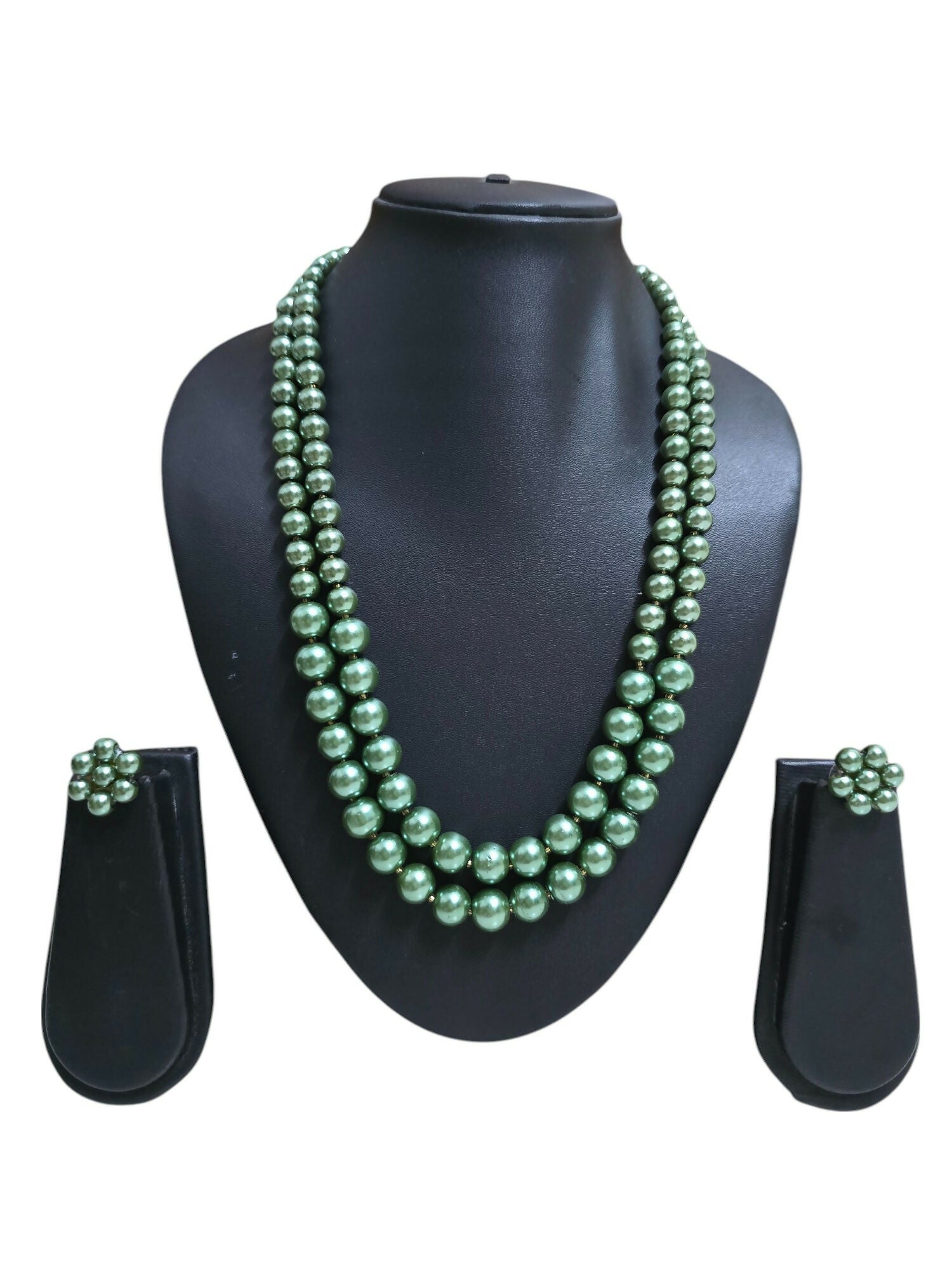 Inhanns Everyday Workwear Pearl Set (Double Layered Pearls) - Green
