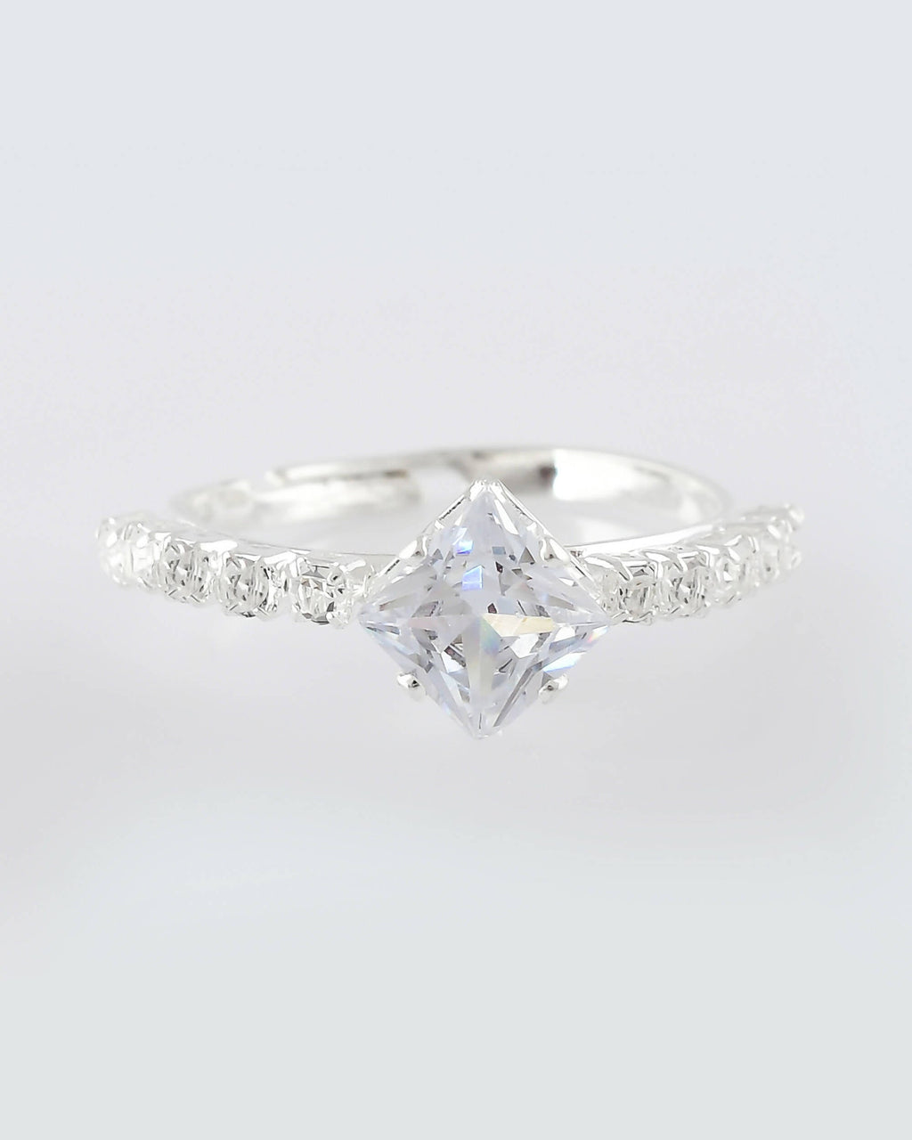 VOJ white CZ-detail Stainless Steel Cubic Zirconia Silver Plated Adjustable Finger Ring