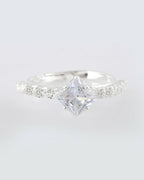 VOJ white CZ-detail Stainless Steel Cubic Zirconia Silver Plated Adjustable Finger Ring