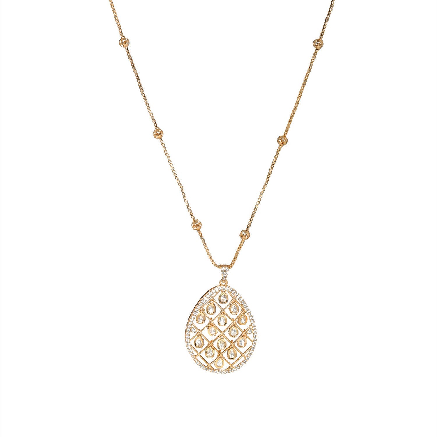 Long Gold Chain with Kundan Jhallar Pendant (Gold) - Ruby Raang