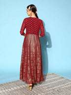 Ahalyaa Women Beautiful Maroon Crepe Brocade Ethnic Dress - Distacart