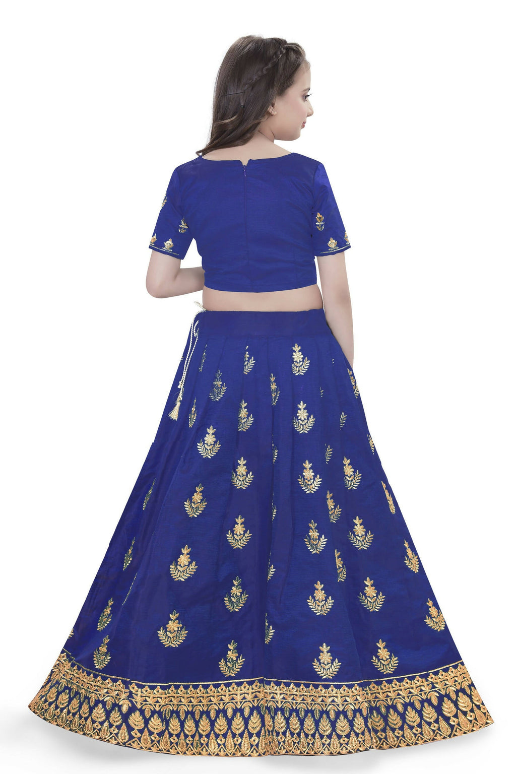 Dwiden Royal Blue Kamal Tafetta Sattin Semi-Stitched Girl's Lehenga Choli