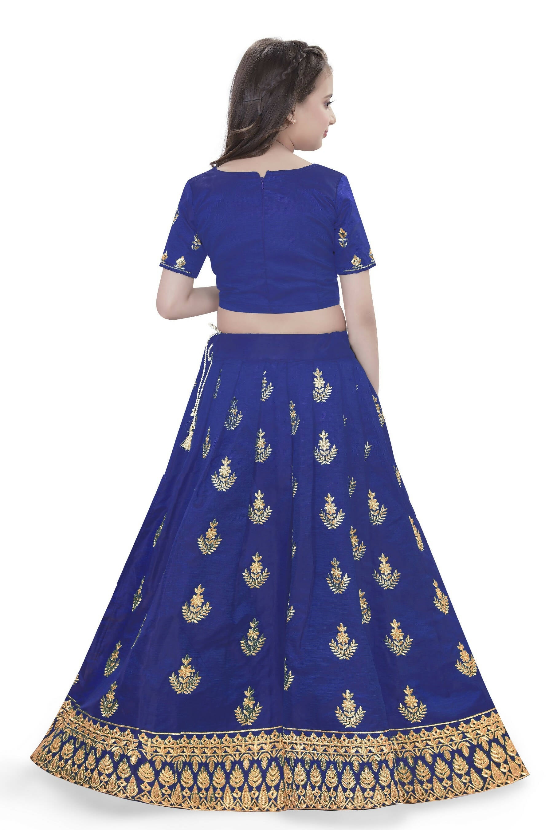 Dwiden Royal Blue Kamal Tafetta Sattin Semi-Stitched Girl's Lehenga Choli
