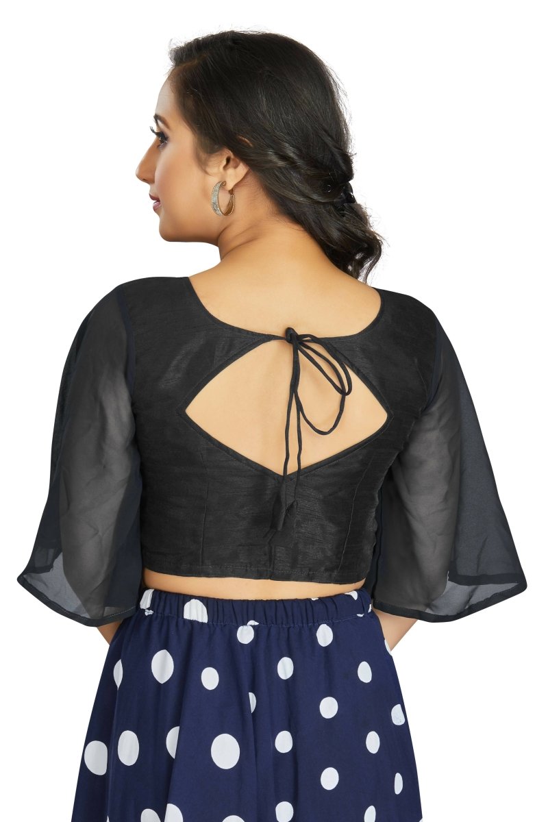 Aastha Fashion Women's Women's Black Art Silk Umbrella Sleeves Readymade Blouse