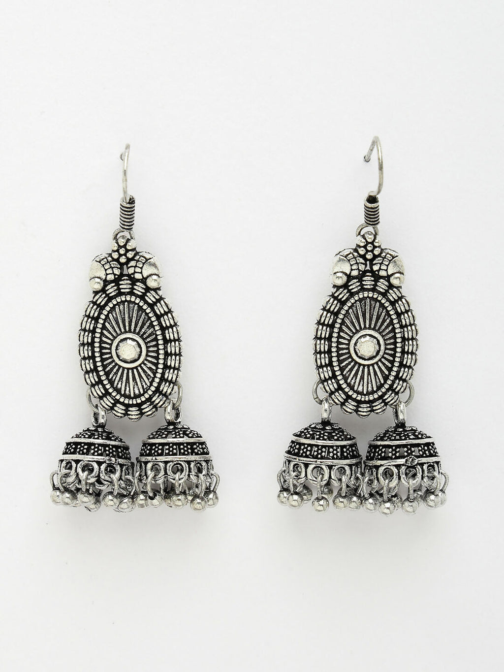 NVR Women's Silver-Plated Choke Oxidized Necklace with Jhumka Earrings