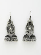 NVR Women's Silver-Plated Choke Oxidized Necklace with Jhumka Earrings