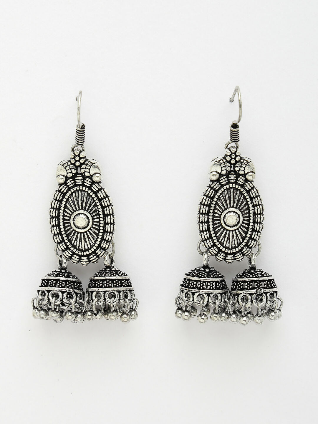 NVR Women's Silver-Plated Choke Oxidized Necklace with Jhumka Earrings