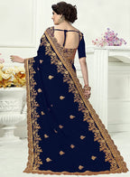 Panash Trends Women's Blue Silk Heavy Embroidery Saree