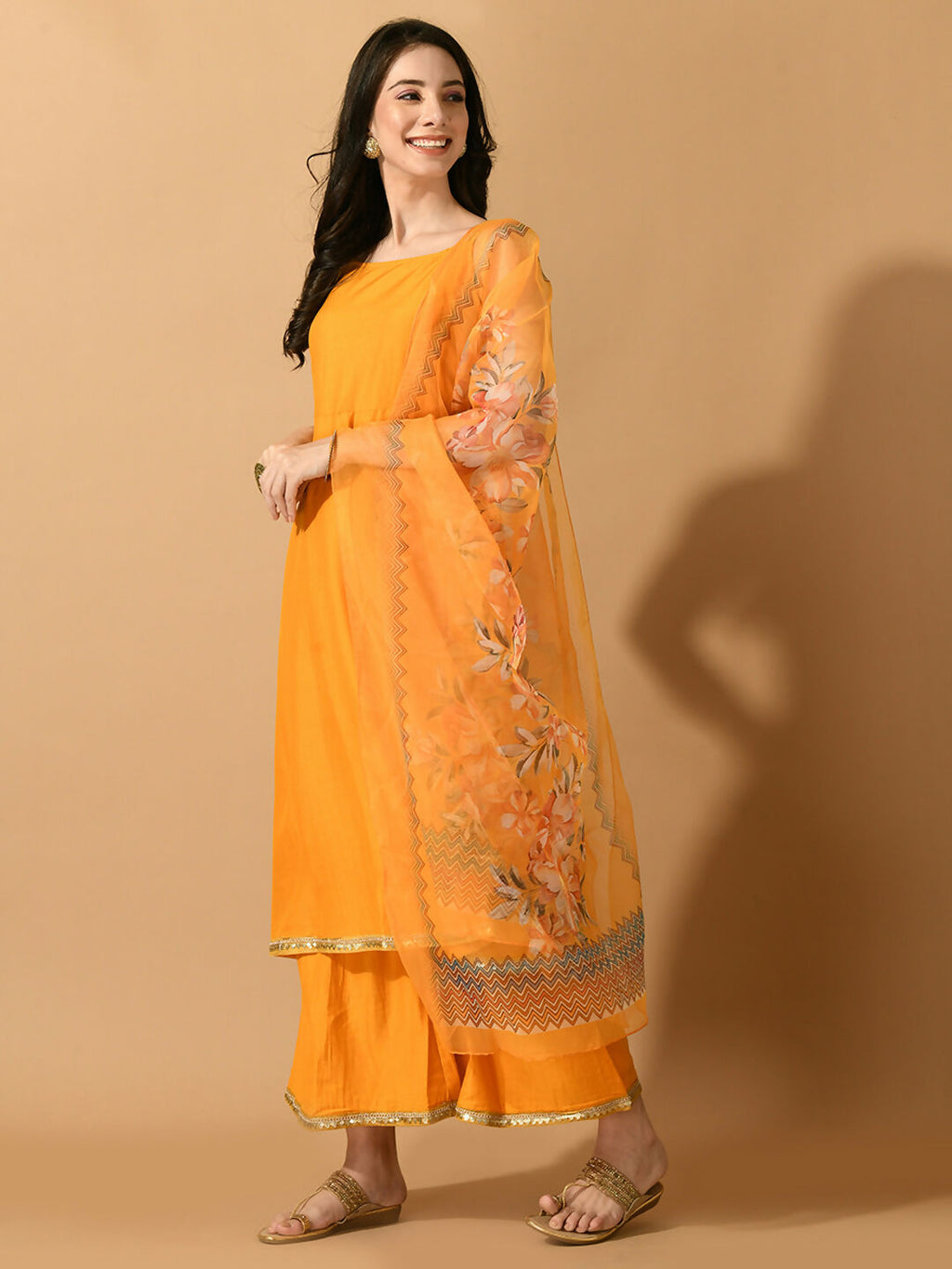 Myshka Women's Yellow Solid Party Kurta Sets
