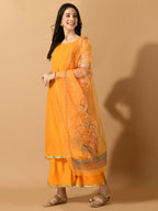 Myshka Women's Yellow Solid Party Kurta Sets