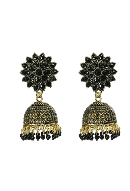 Mominos Fashion Joharkamal Kundan work Jhumka with Black Beads