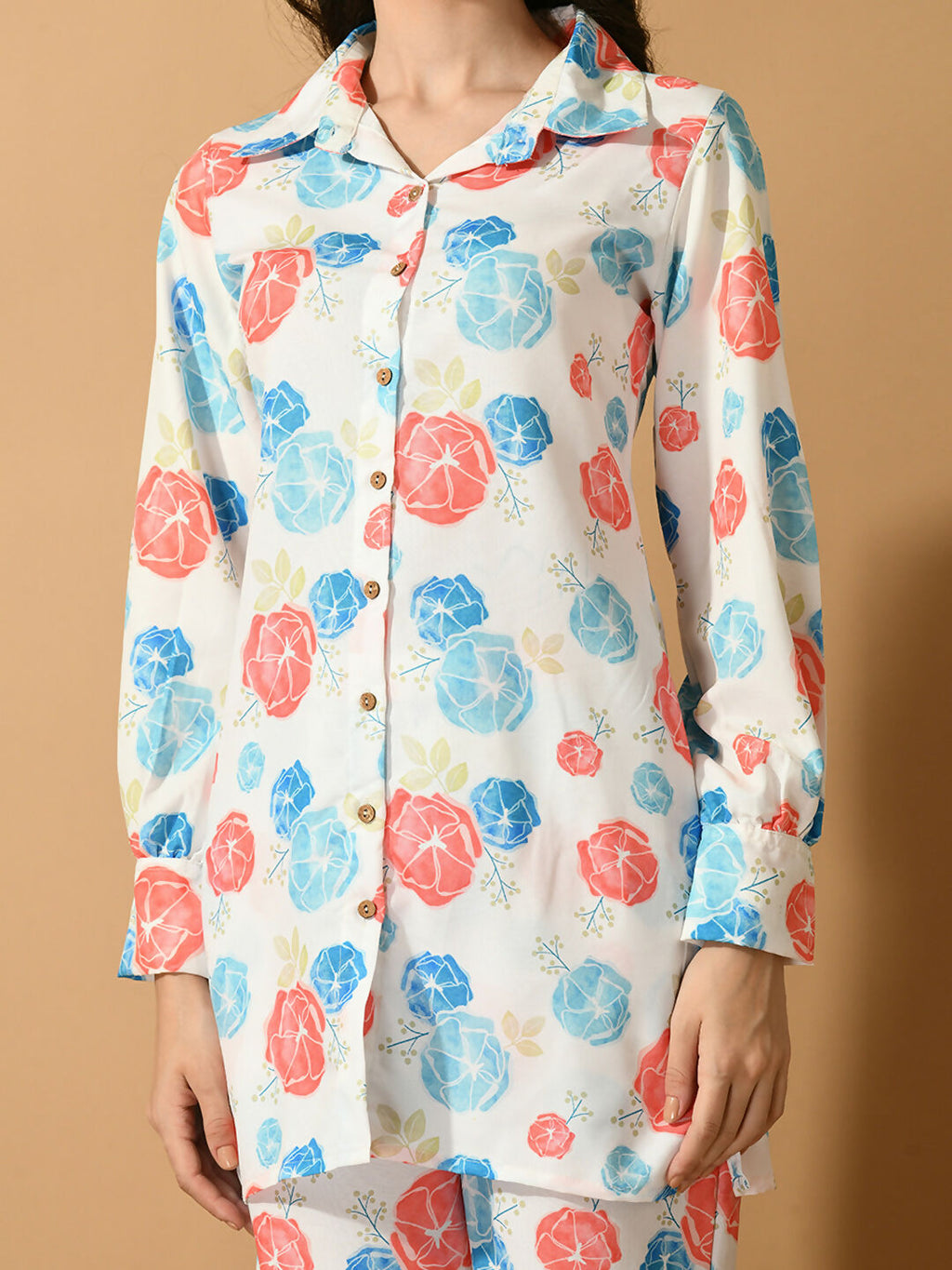 Myshka Women's White Printed Shirt With Trousers