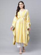 Ahalyaa Women Yellow Rayon Printed Flared Sleeve Kaftan Kurta - Distacart