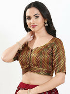 Joban Fashion Dark Maroon Brocade Padded Blouse With Sweetheart Neck Elbow Sleeves - Distacart
