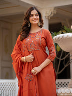 Pramukh Fab Orange Color Viscose Mango Silk Kurta Set - Distacart