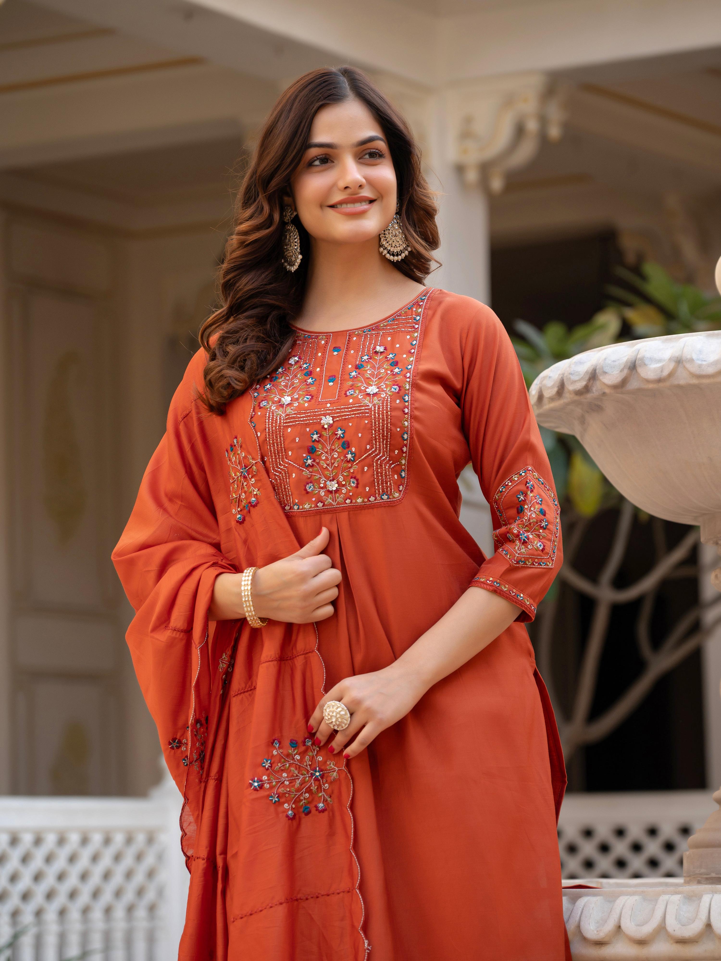 Pramukh Fab Orange Color Viscose Mango Silk Kurta Set - Distacart