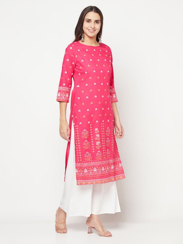 Aniyah Rayon Screen Print Fuchsia Straight Kurta