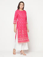 Aniyah Rayon Screen Print Fuchsia Straight Kurta