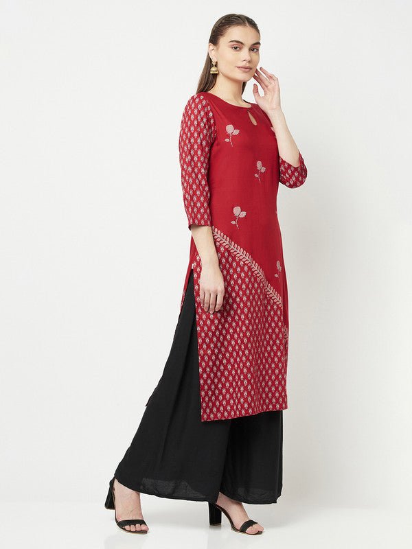Aniyah Rayon Digital Screen Print Maroon Straight Kurta