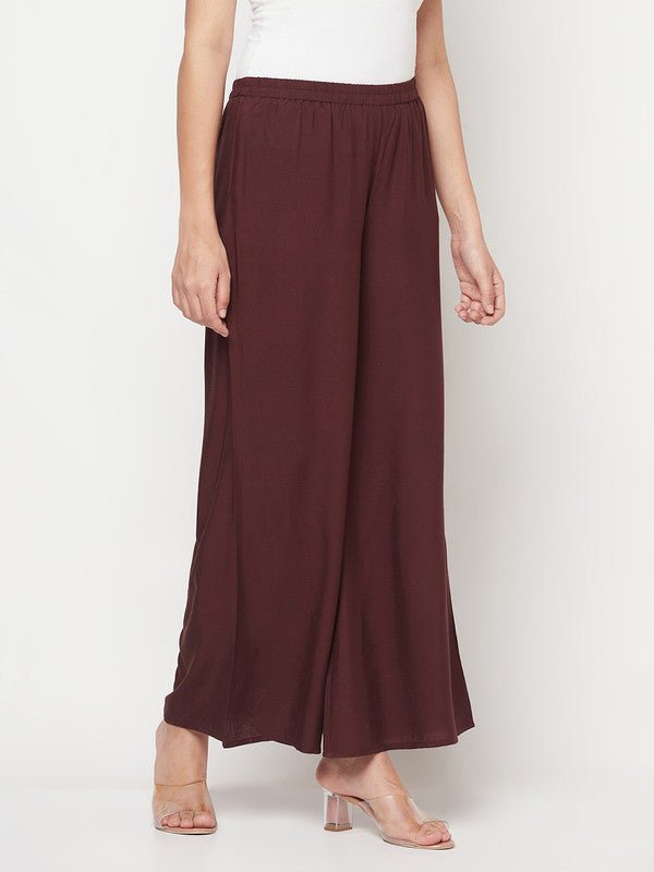 Aniyah Rayon Flared Slip-On Coffee Color Palazzo