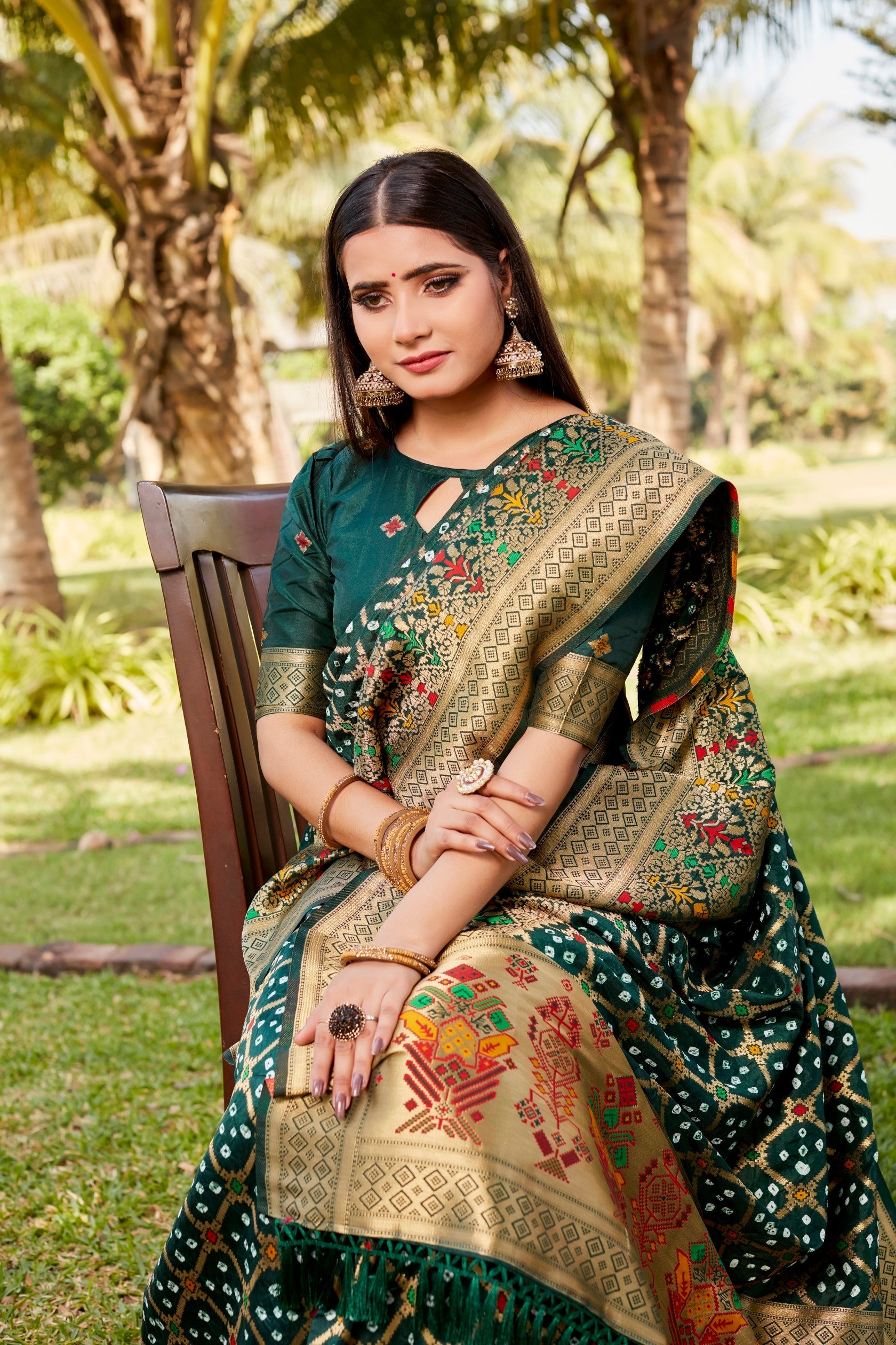 Anaita Green Woven Design Pure Gharchola Bandhej Silk Saree With Blouse - Distacart