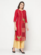Aniyah Cotton Foil Print Maroon Straight Kurta