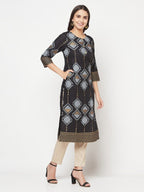 Aniyah Rayon Screen Print Black Straight Kurta