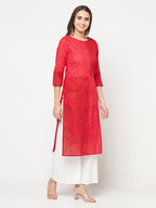 Aniyah Cotton Block Print Red Color Straight Kurta