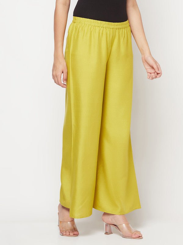 Aniyah Rayon Flared Slip-On Parrot Green Palazzo