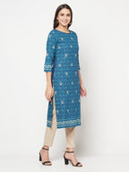 Aniyah Rayon Digital Screen Printed Blue Color Straight Kurta