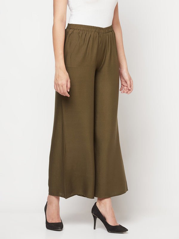 Aniyah Rayon Flared Slip-On Dark Green Palazzo