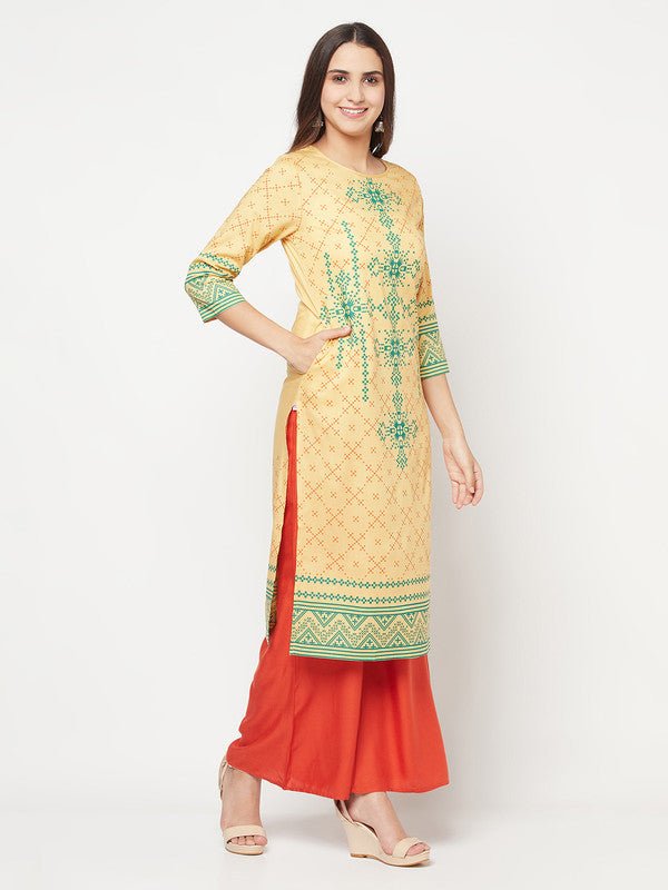 Aniyah Rayon Digital Screen Print Golden Beige Straight Kurta