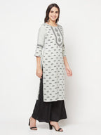 Aniyah Rayon Screen Print Light Grey Straight Kurta