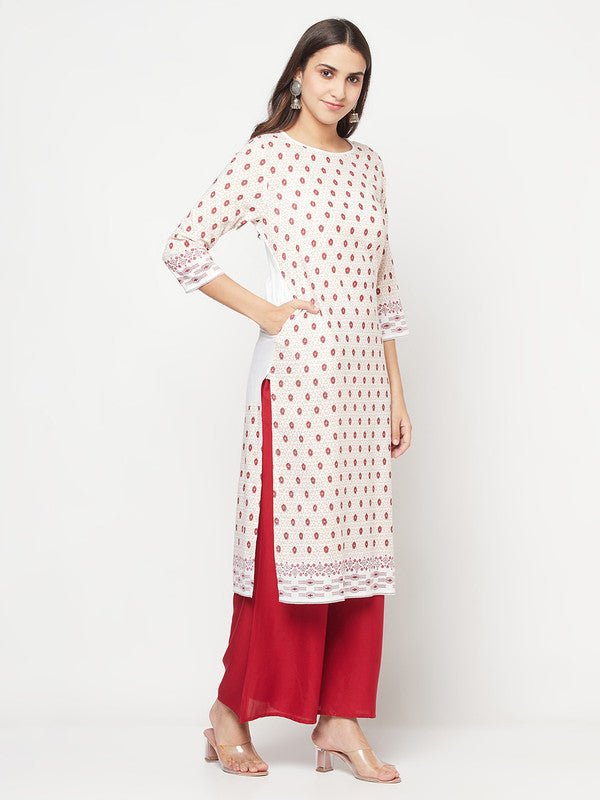 Aniyah Rayon Digital Screen Print White And Red Straight Kurta