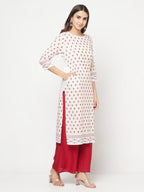 Aniyah Rayon Digital Screen Print White And Red Straight Kurta