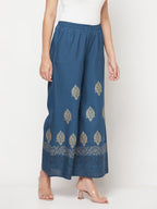 Aniyah Rayon Block Print Flared Slip-on Blue Palazzo