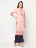Aniyah Peach Color Rayon Digital Screen Print Straight Kurta