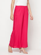 Aniyah Fuchsia Color Rayon Flared Slip-On Palazzo