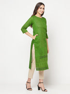 Aniyah Green Cotton Block print straight kurta