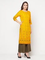 Aniyah Rayon Screen Print Mustard Straight Kurta