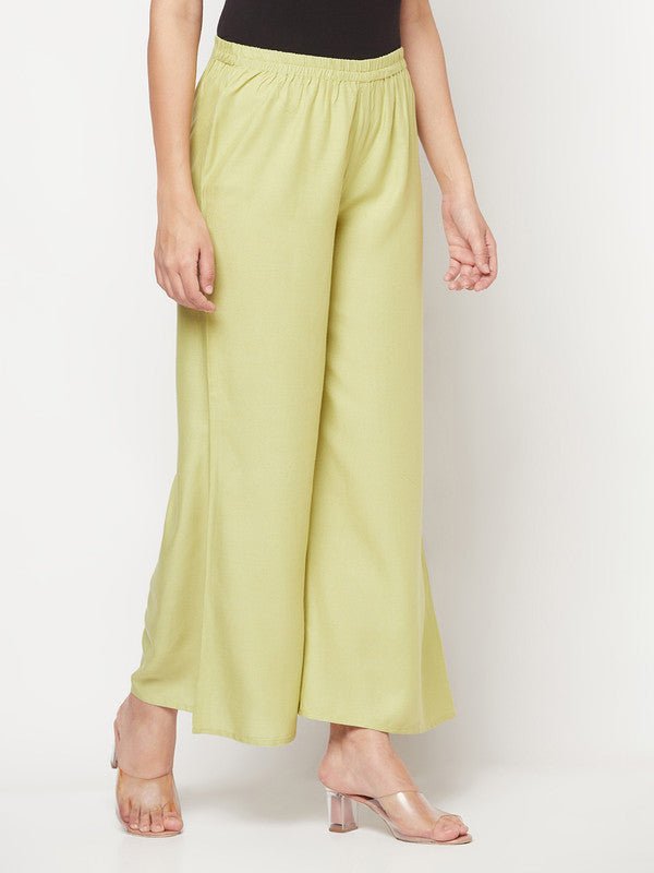 Aniyah Rayon Flared Slip-On Pista Color Palazzo