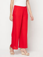 Aniyah Rayon Flared Slip-On Red Palazzo