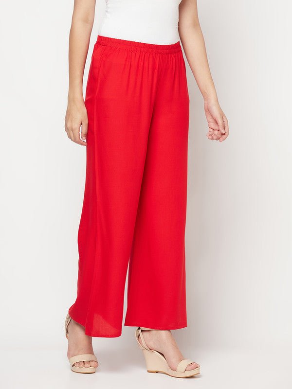 Aniyah Rayon Flared Slip-On Red Palazzo