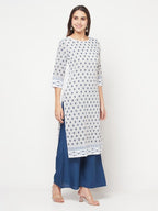 Aniyah Rayon Digital Screen Print White Straight Kurta