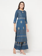 Aniyah Rayon Block Print Straight Blue Kurta